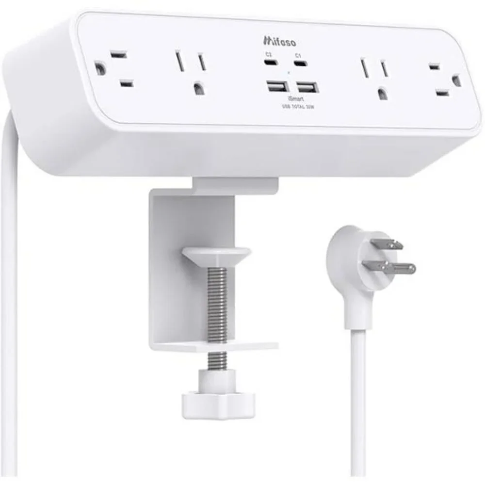 Desk clamp power strip surge protector with USB C fast charging station 5ft cord